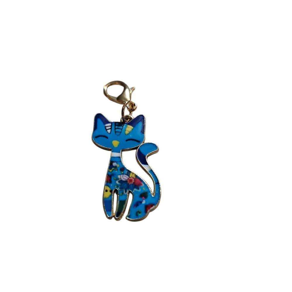 Blue Floral Cat Charm